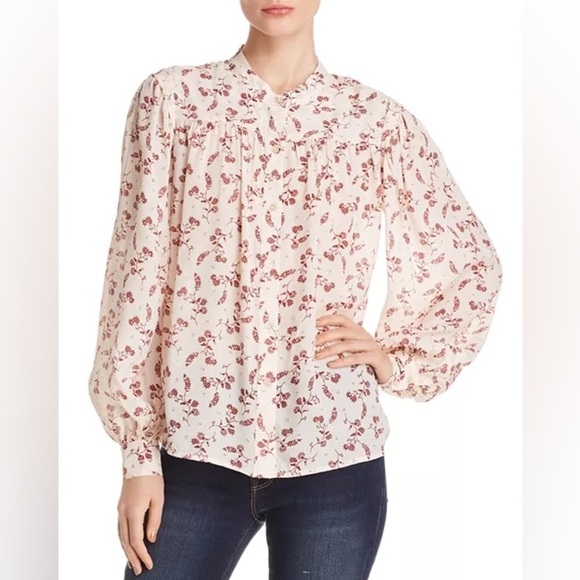 FRAME Tops - FRAME Voluminous Blouson-Sleeve Floral Silk Blend Blouse | Women’s Size M